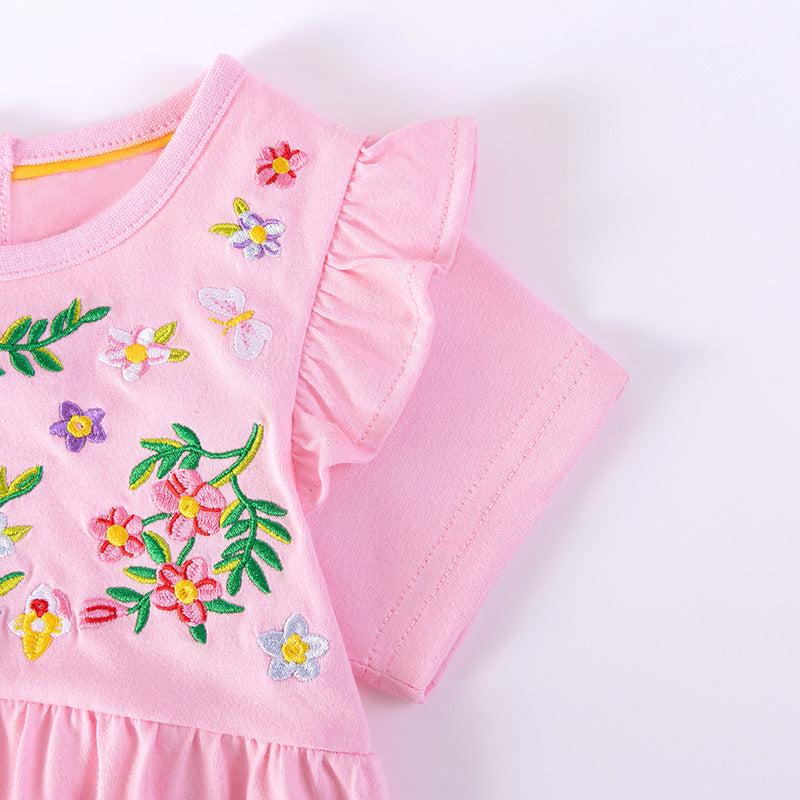 Girls' Dress, Cute Floral Summer Dress, Children's Short Sleeve Dress