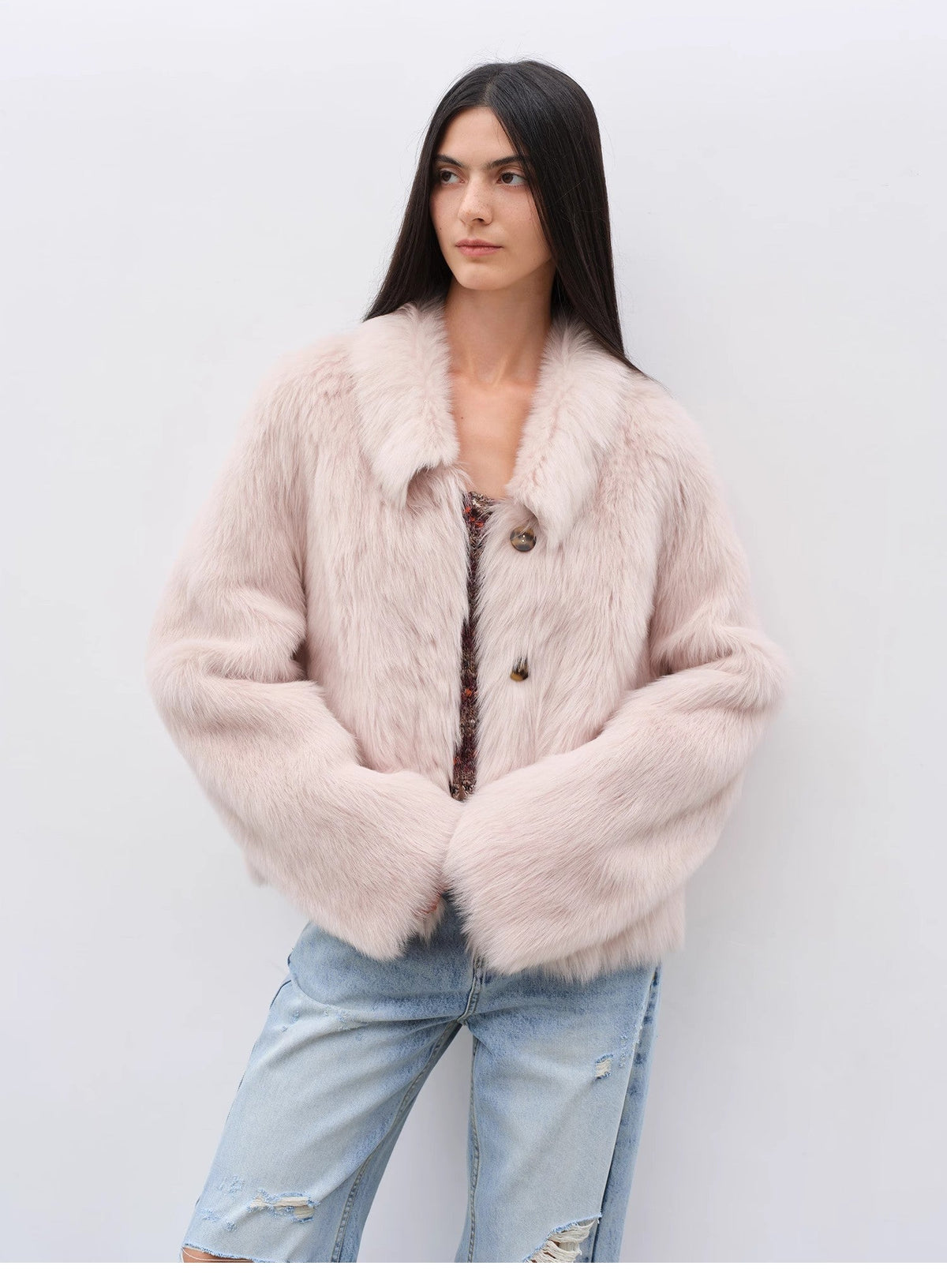 "Dream Walk" long lapel Toscana wool sheepskin short fur coat for