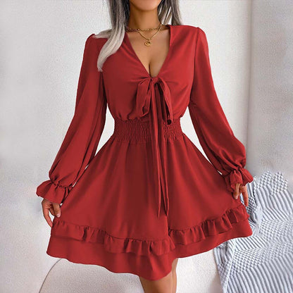 European and American ladies elegant style dress autumn and winter sweet short skirt for women