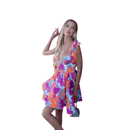 Waist slimming dress with printed A-list dress for summer
