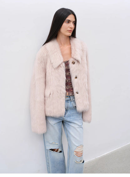 "Dream Walk" long lapel Toscana wool sheepskin short fur coat for