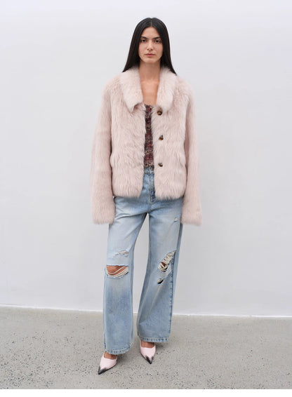 "Dream Walk" long lapel Toscana wool sheepskin short fur coat for