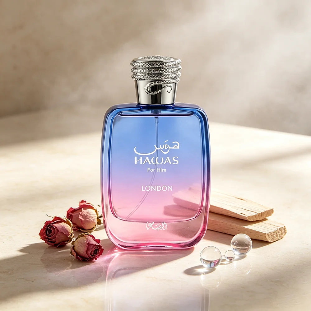 Rasasi Hawas London Eau de Parfum for Men 100ml, Spicy Pear Floral Vanilla Oriental Woody Long Lasting Mens Perfume Spray
