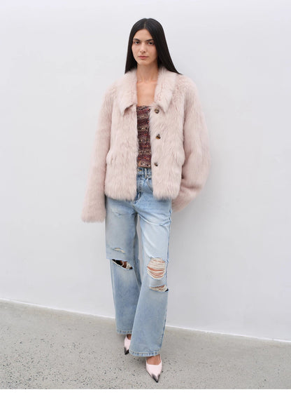 "Dream Walk" long lapel Toscana wool sheepskin short fur coat for