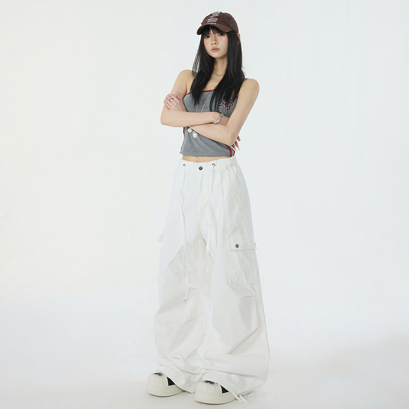 Women's Military Green Work Pants for Petite Ladies Summer Casual Wide Leg