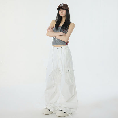 Women's Military Green Work Pants for Petite Ladies Summer Casual Wide Leg