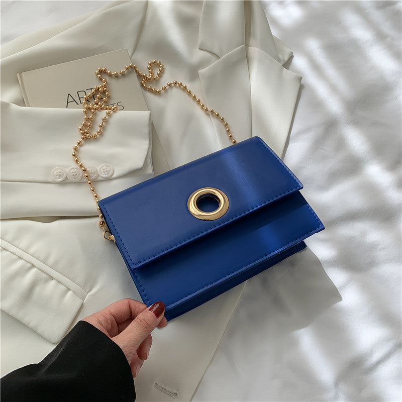 Texture Chain Western Style Ladies Bag Round Hole Small Square Bag Female Summer New Simple Hong Kong Style Messenger Bag