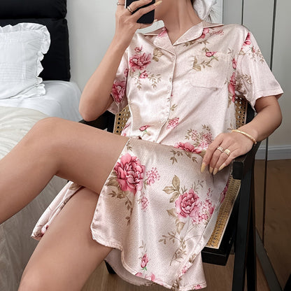 Ladies' Sleepwear Home Clothing Sexy Floral Summer Lightweight Rayon-like  Casual Short Sleeve Shirt Dress