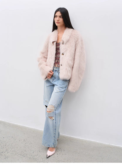 "Dream Walk" long lapel Toscana wool sheepskin short fur coat for
