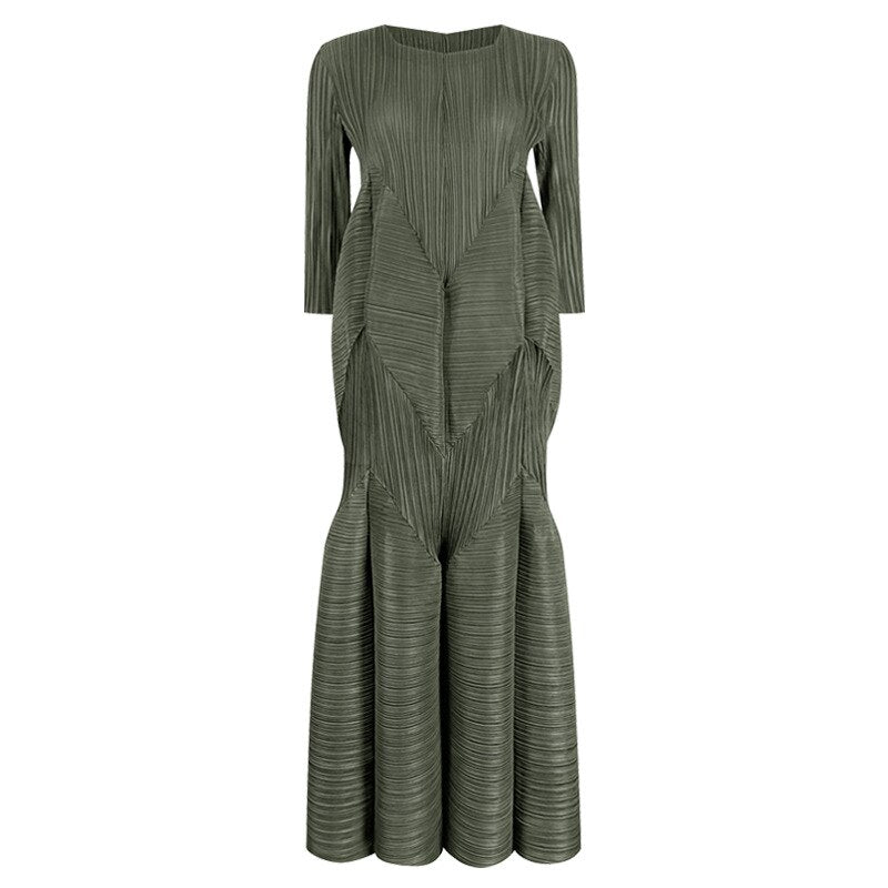 Ladies Long-Sleeved Dress Spring And Summer New Ladies Temperament Is Thin Platycodon Pleated Long Skirt