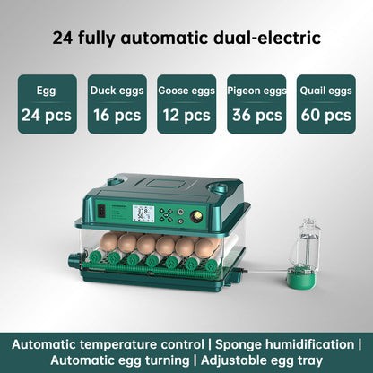 24/36 Egg Incubator Fully Automatic, Auto Turner & Temp Control, Dual Power 220V/12V Mini Poultry Hatcher for Chicken Duck