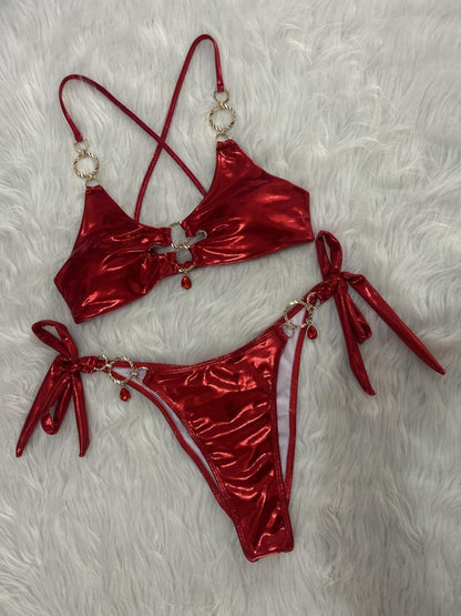 Metal ring hanging diamond bikini