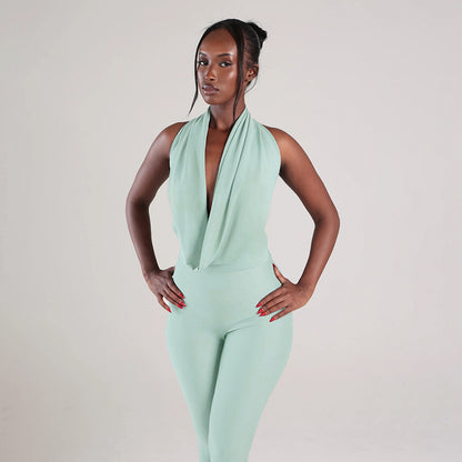 Ladies' Fashion Spring Summer Solid Color Halter Backless High Neck Bodycon Dress for Nightclub