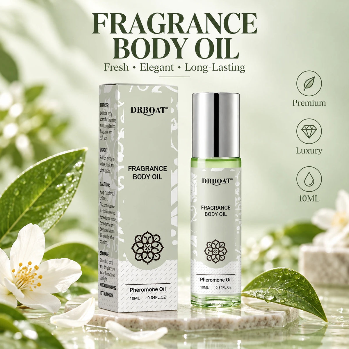 Fresh Jasmine Perfume Oil Roll On for Women, Long Lasting Floral Fragrance Body Oil with Green Pear Bergamot Cedarwood Notes