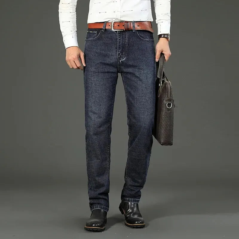 Wthinlee Men's Jeans Casual Straight Stretch Fashion Classic Blue Black Work Denim Pant Trousers Male  Clothing