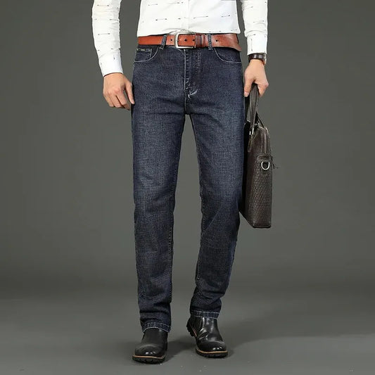 Wthinlee Men's Jeans Casual Straight Stretch Fashion Classic Blue Black Work Denim Pant Trousers Male  Clothing