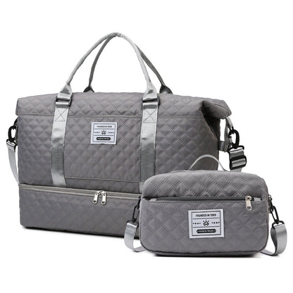 Checkered Dry-Wet Separation Sports Tote Bag Yoga Fitness Bag Large Capacity Shoe Compartment Travel Bag