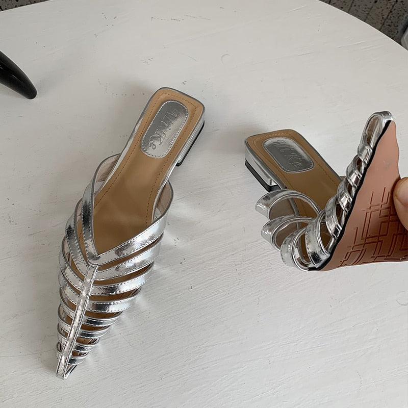 Fashion Ladies Slippers Mules Women Flip Flops Summer New Casual Pointed Toe Slides Gladiator Female Shoes Outside Heels