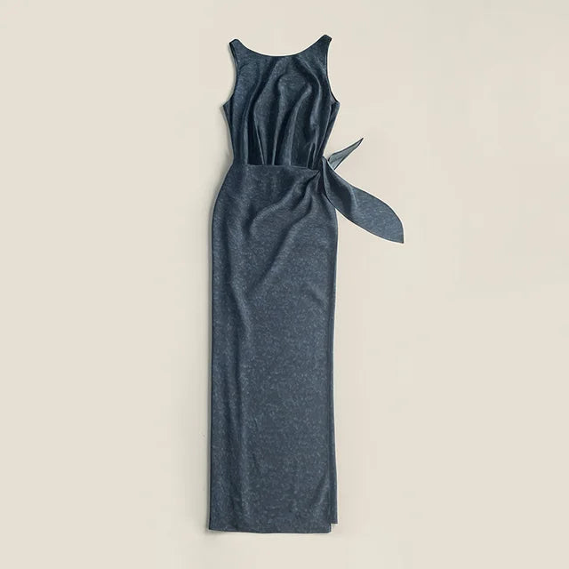 Two Ways Wear Women Solid Color Tank Dress Summer New O-Neck High Waist Fashion Print Sleeveless Robe for Ladies