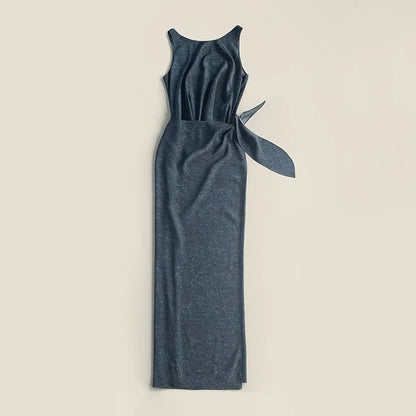 Two Ways Wear Women Solid Color Tank Dress Summer New O-Neck High Waist Fashion Print Sleeveless Robe for Ladies
