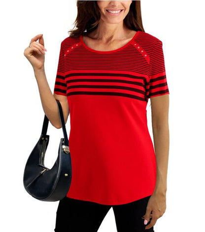 Spring And Summer New Style Round Neck Striped Short-Sleeved T-Shirt Top Casual Ladies Short Sleeve