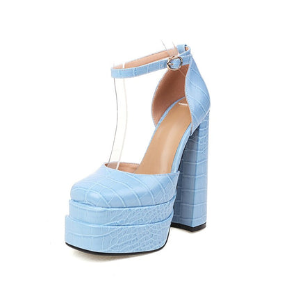 Rhinestone Ankle Strap Super Thick High Heels Platforms Pumps For Women Casual Spring Summer Shallow Party Chunky Shoes Ladies