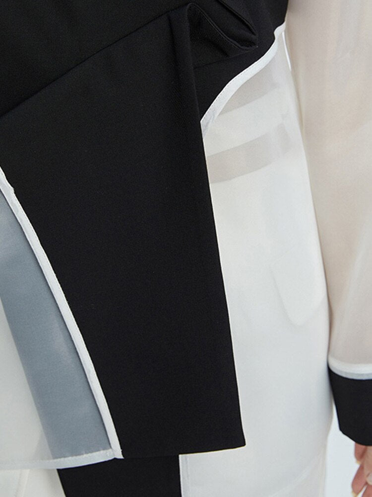 Spring And Summer Open Back Design Irregular Structure Stitching Mesh See-Through Top Coat
