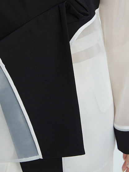 Spring And Summer Open Back Design Irregular Structure Stitching Mesh See-Through Top Coat