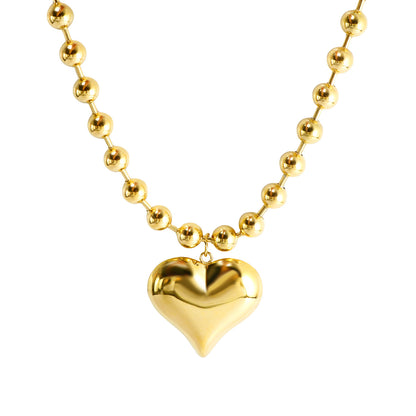 exaggerated bead chain 18K gold heart pendant necklace geometric minimalist hip-hop choker