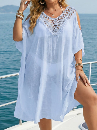Ladies' Oversized Beach Dress with Hand-Knit Patchwork