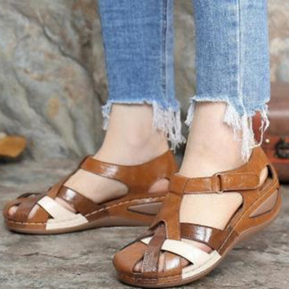 Summer Retro Women's Sandals Car Line Light Soft Bottom Large Size Cross Buckle Round Toe Comfortable Wedge Sandals Ladies Sandals