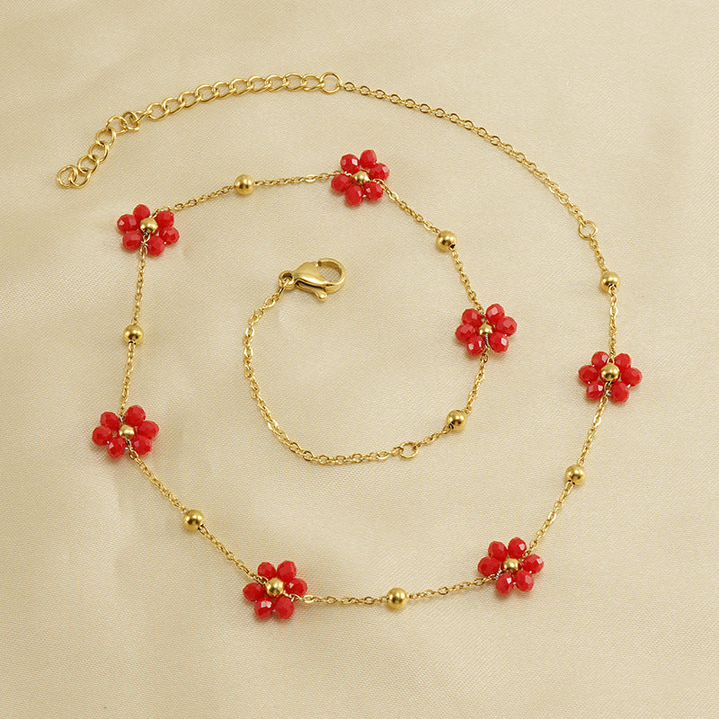 Versatile Fresh Floral Stainless Steel Bracelet for Women, Unique Titanium Steel Necklace Jewelry