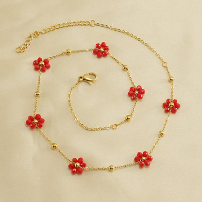 Versatile Fresh Floral Stainless Steel Bracelet for Women, Unique Titanium Steel Necklace Jewelry