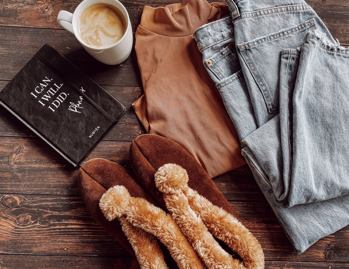 Suede Slipper Boots in Chestnut