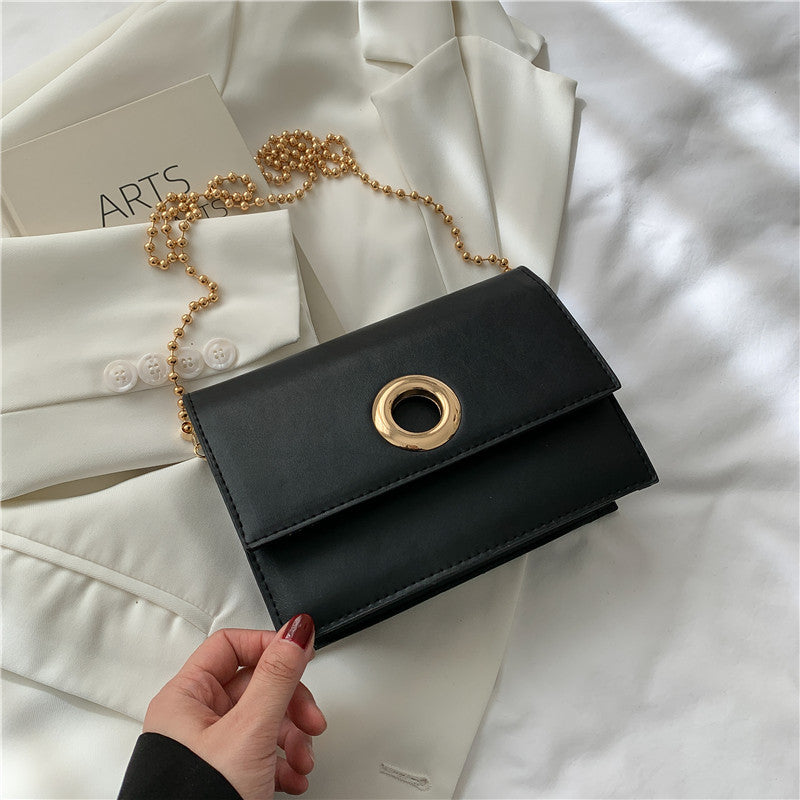 Texture Chain Western Style Ladies Bag Round Hole Small Square Bag Female Summer New Simple Hong Kong Style Messenger Bag