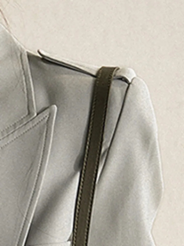 Fashion Women's Blazer Slim Notched Collar Single Button Folds Waist Straight Gray Suit Jackets Summer  New