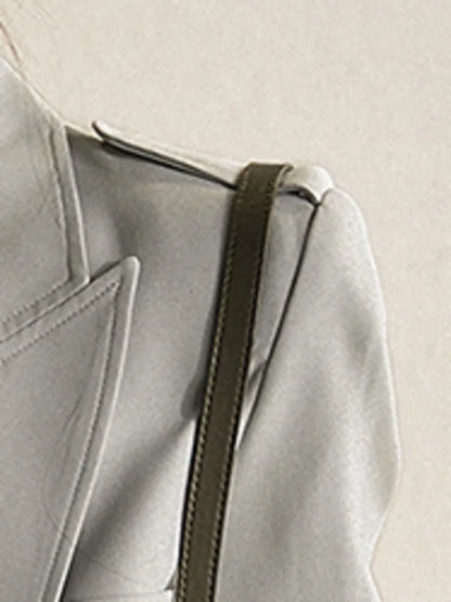 Fashion Women's Blazer Slim Notched Collar Single Button Folds Waist Straight Gray Suit Jackets Summer  New