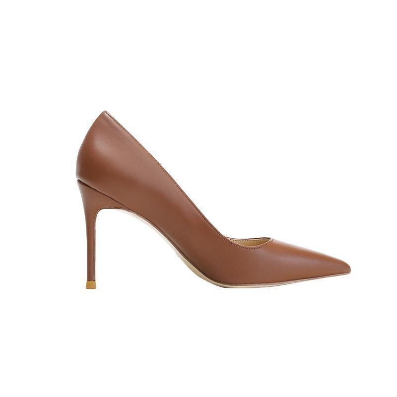 Tikicup Solid Khaki Brown Matte Women Pointed Toe Stiletto High Heels Slip On OL Dress Shoes Elegant Ladies Formal Pumps