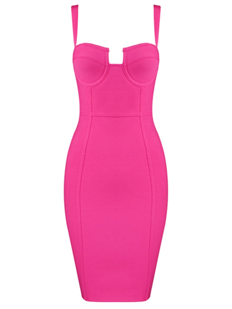 Ladies Sexy Blue Yellow Black Rayon Women Summer Bandage Dress Celebrity Designer Fashion Party Dress
