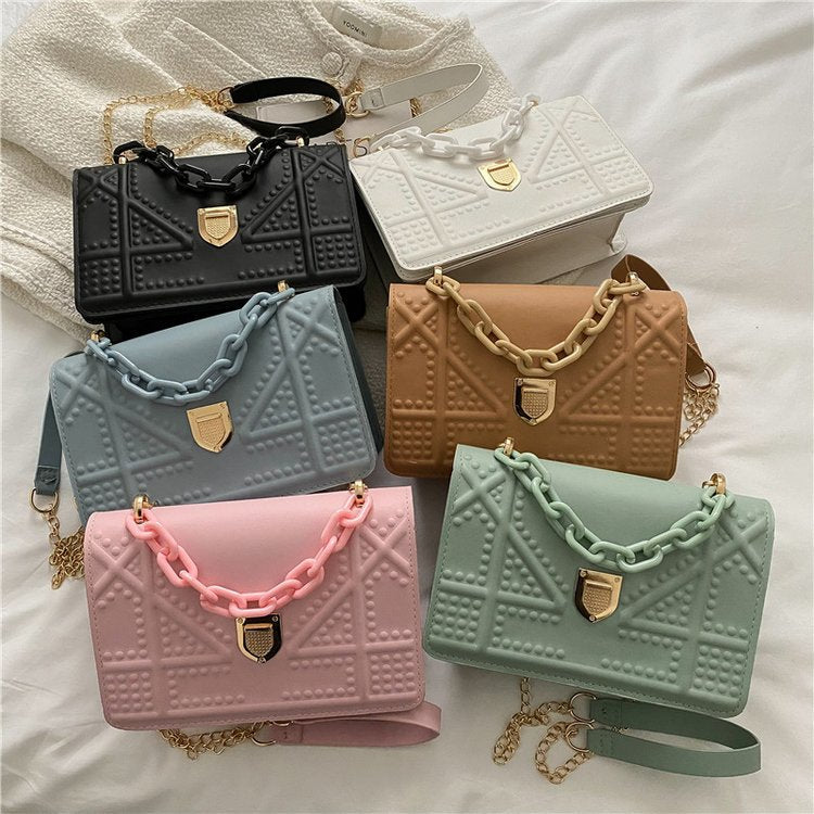 Hong Kong Style Ladies Bag Women's Summer New Fashion One-Shoulder Small Square Bag Simple Chain Ladies Messenger Bag