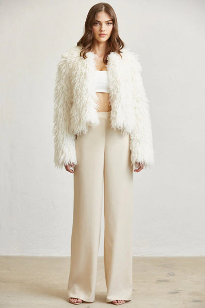 Women Shaggy Faux Fur Jacket | Open Front Long Sleeve Winter Coat with