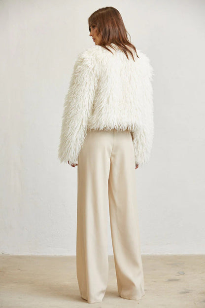 Women Shaggy Faux Fur Jacket | Open Front Long Sleeve Winter Coat with