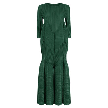 Ladies Long-Sleeved Dress Spring And Summer New Ladies Temperament Is Thin Platycodon Pleated Long Skirt