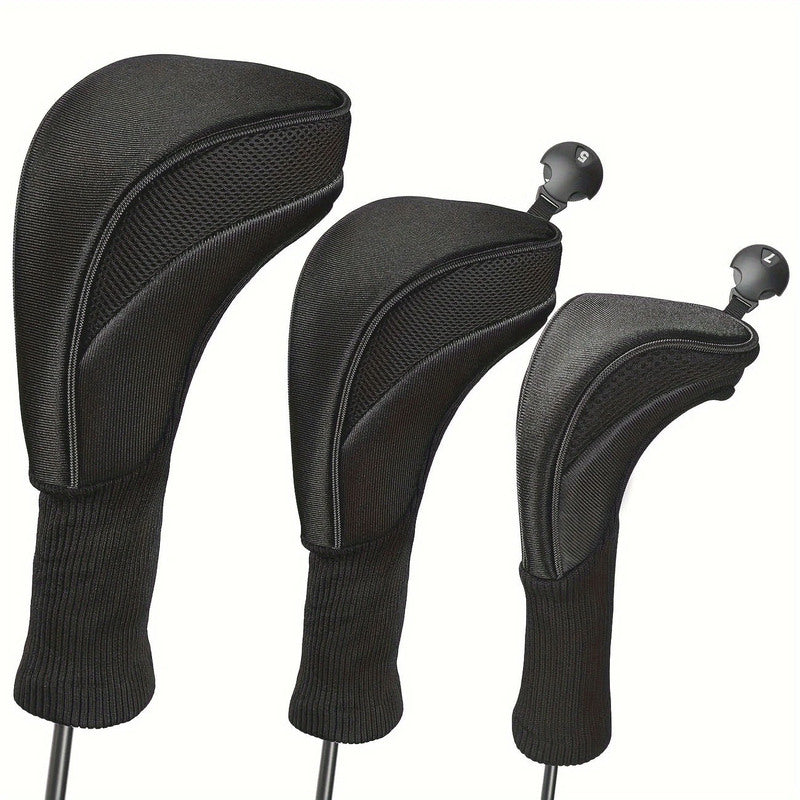 3-Piece Long-Neck Golf Club Headcover Set – Numbered Wooden Club Protectors, Durable Golf Accessories