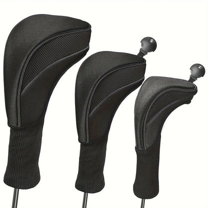 3-Piece Long-Neck Golf Club Headcover Set – Numbered Wooden Club Protectors, Durable Golf Accessories