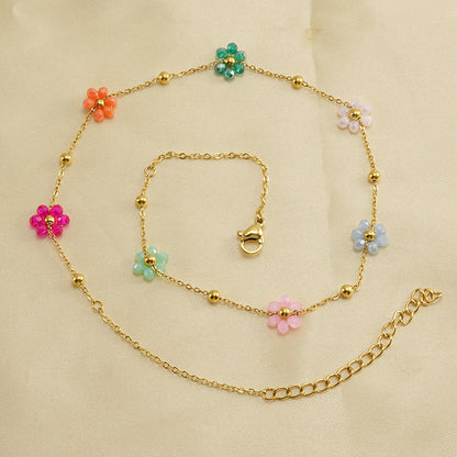 Versatile Fresh Floral Stainless Steel Bracelet for Women, Unique Titanium Steel Necklace Jewelry