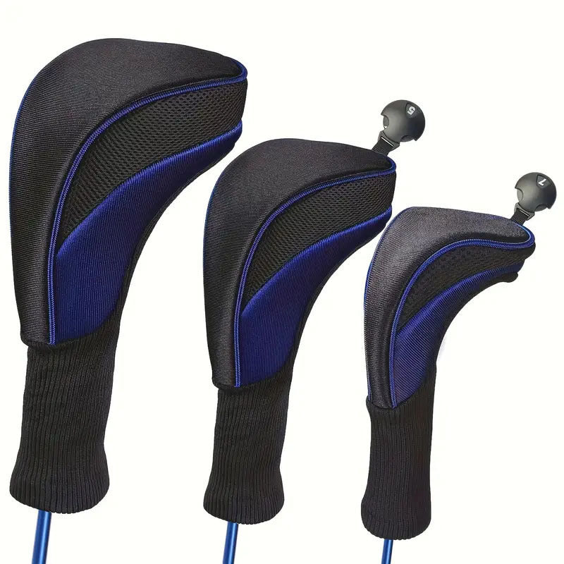 3-Piece Long-Neck Golf Club Headcover Set – Numbered Wooden Club Protectors, Durable Golf Accessories