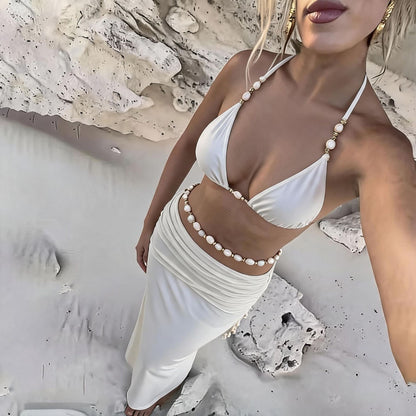 Style Bikini Swimwear Three-Piece Set Solid Color Beach Bathing Suit Bikini