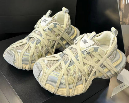 Breathable Distressed Running Shoes Strap Chunky Flat Women Sneakers