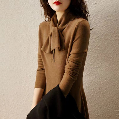 Brand Ladies Spring and Autumn Vintage Dress Pure Colour Skirt and Knitted Skirt Office Ladies Dress Ultra Soft and Elegant